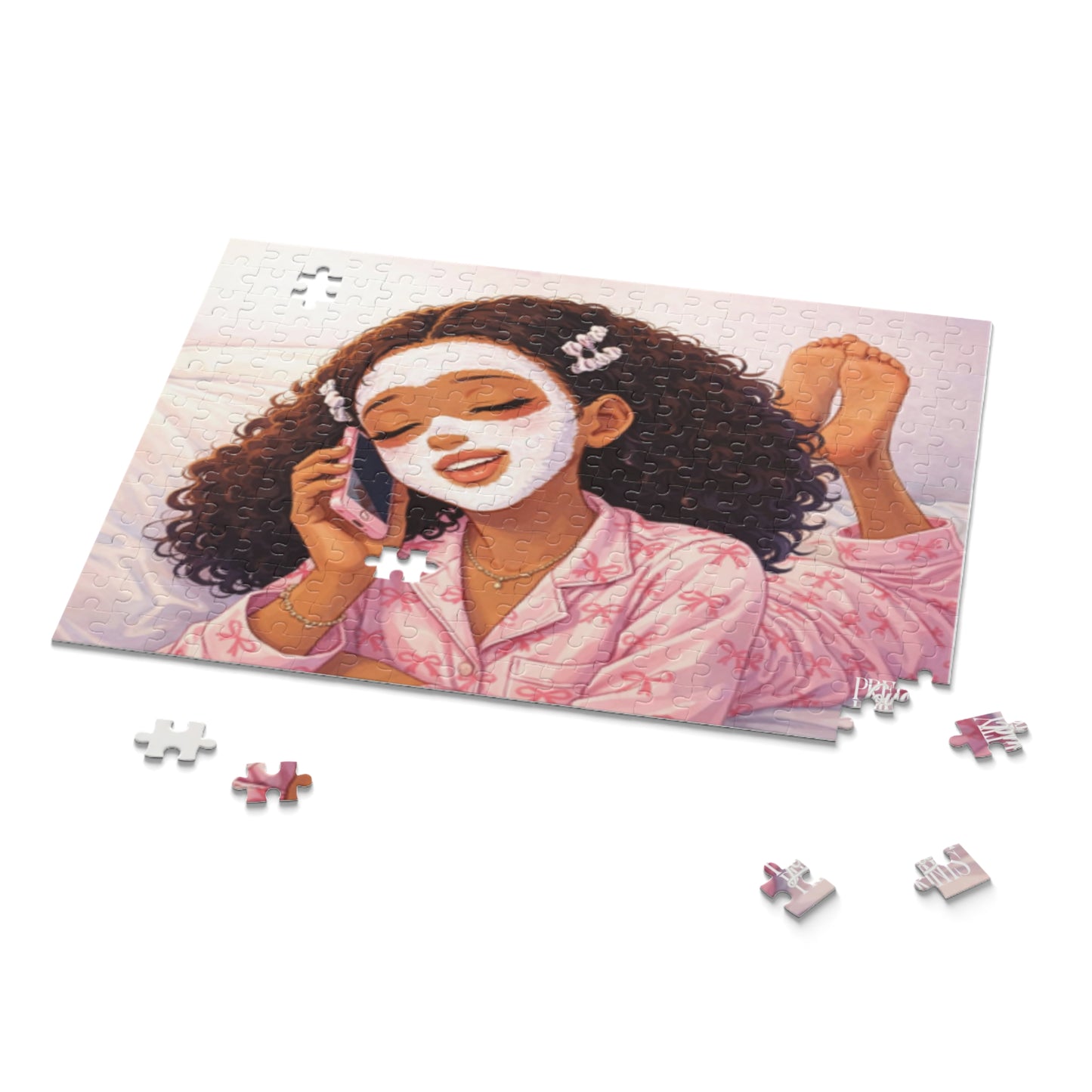 Puzzle — Cozy Self-Care Girl Face Mask Illustration (252/500 pc)