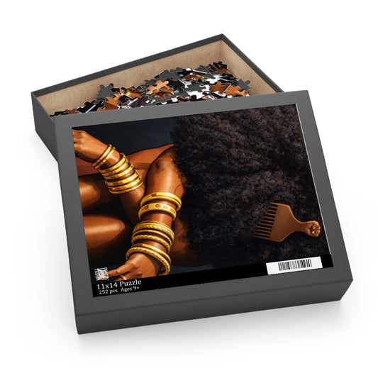 Afrocentric Gold Bangles Puzzle — Black Hair & Afro Pick Jigsaw (252/500 pcs)