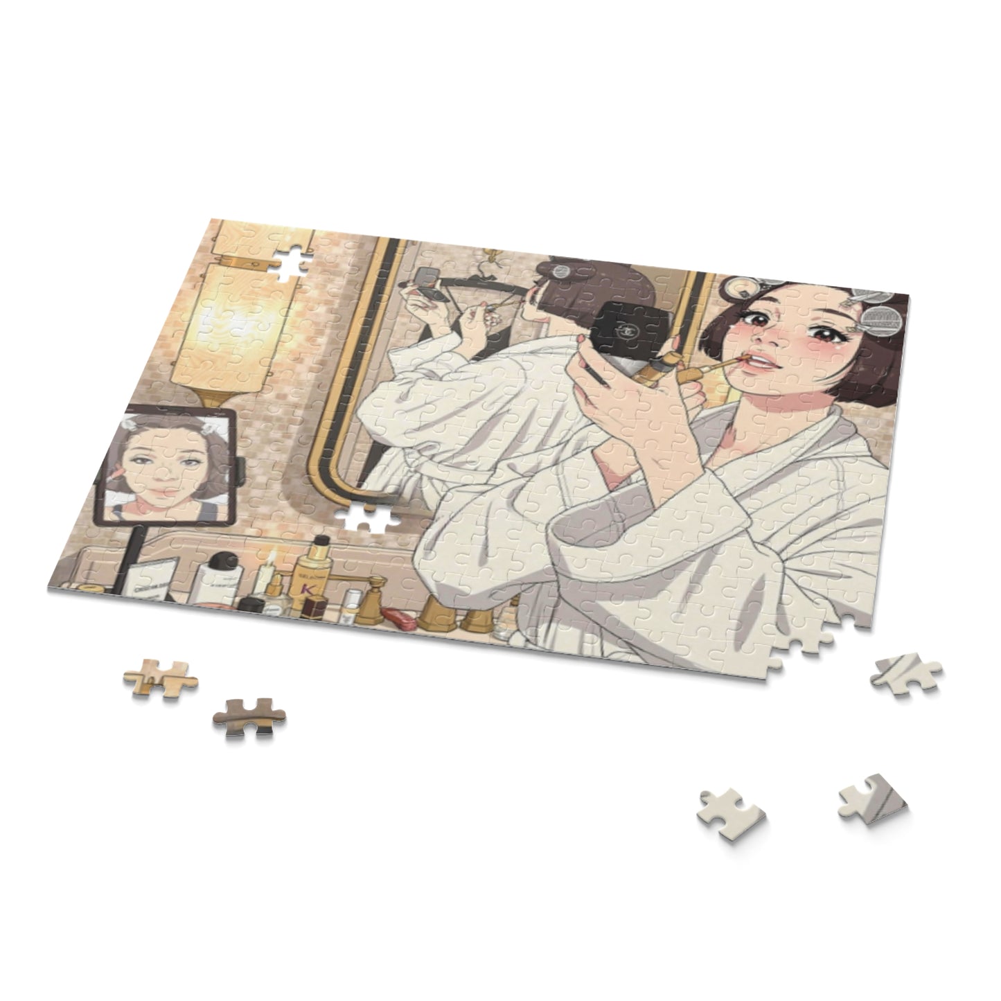 Vanity Mirror Anime Puzzle — Self-Care Bathroom Scene (252 pc)