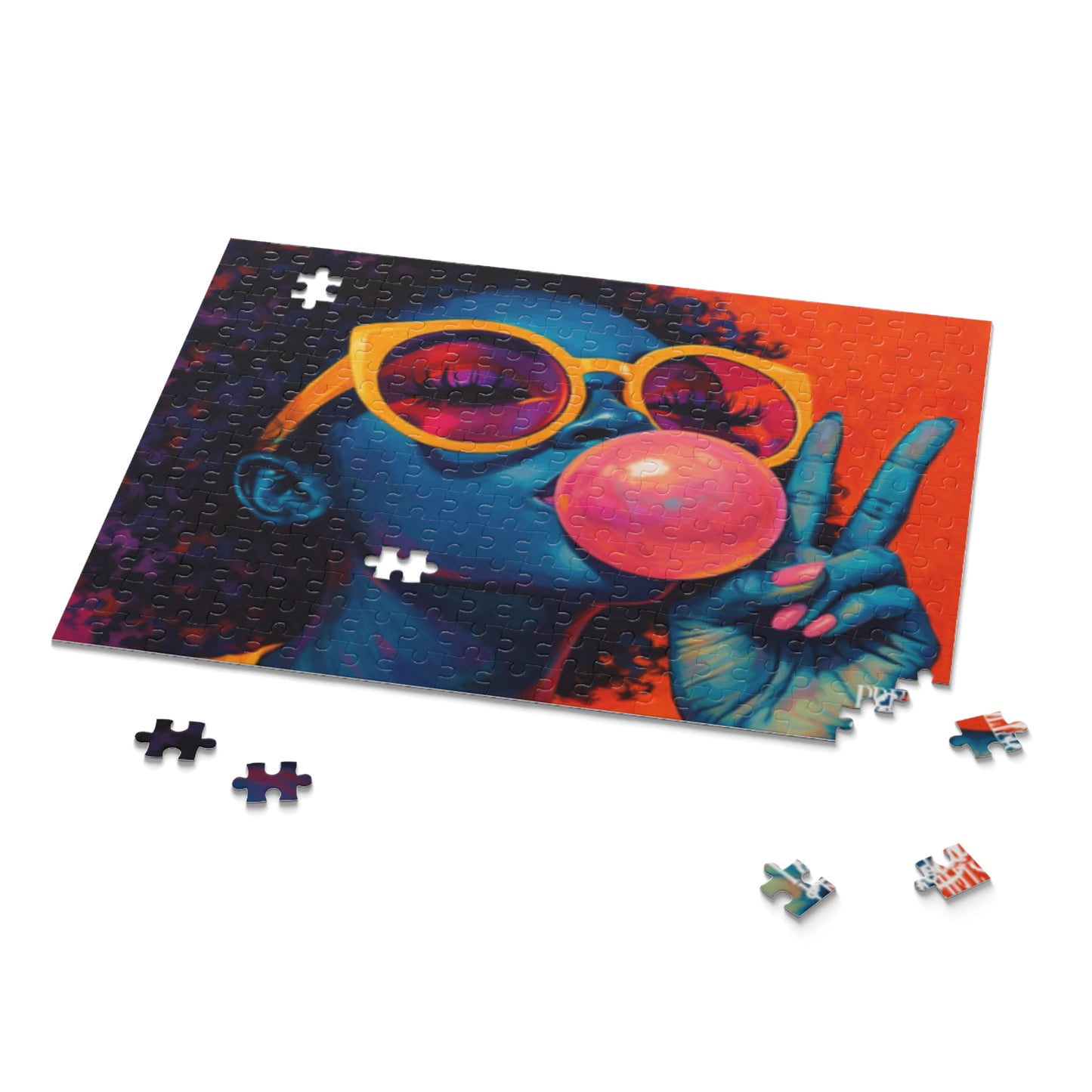 Vibrant Pop Art Puzzle — Cool Girl Blowing Bubble (252/500‑Piece)