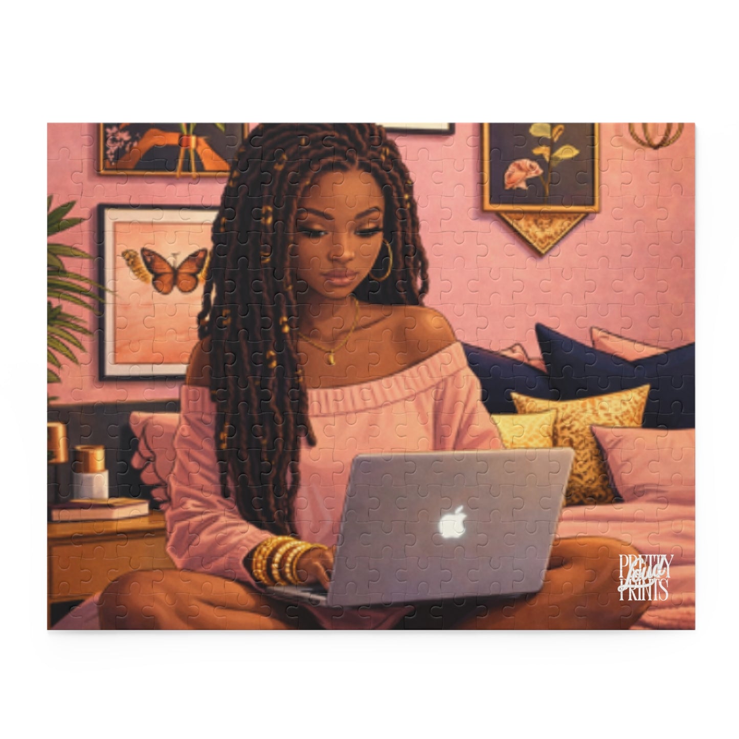 Cozy Home Office Puzzle — Black Woman with Laptop 252/500-Piece