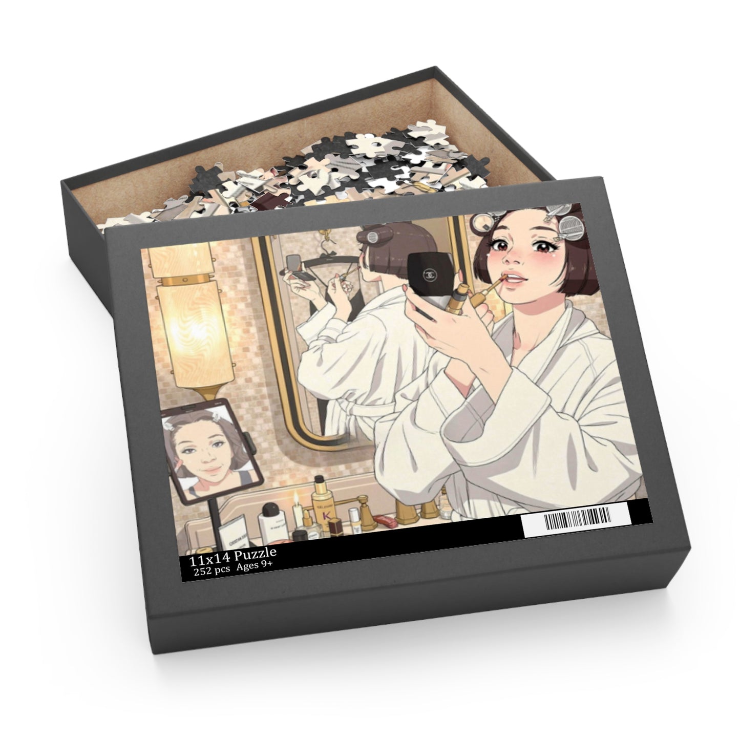 Vanity Mirror Anime Puzzle — Self-Care Bathroom Scene (252 pc)