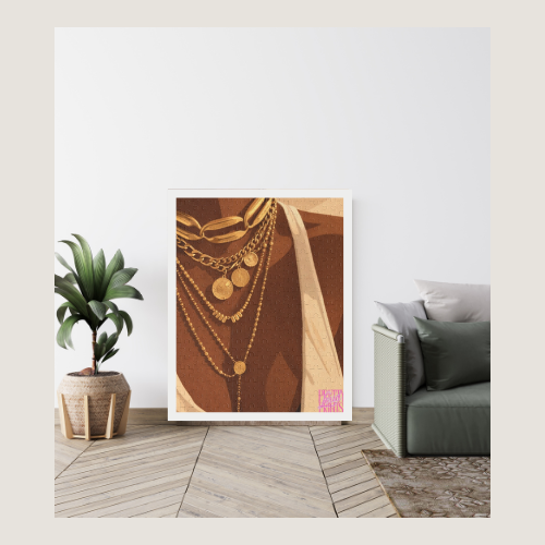 Gold Layered Necklace Art Puzzle — Brown Abstract Fashion Jigsaw (252 pc)