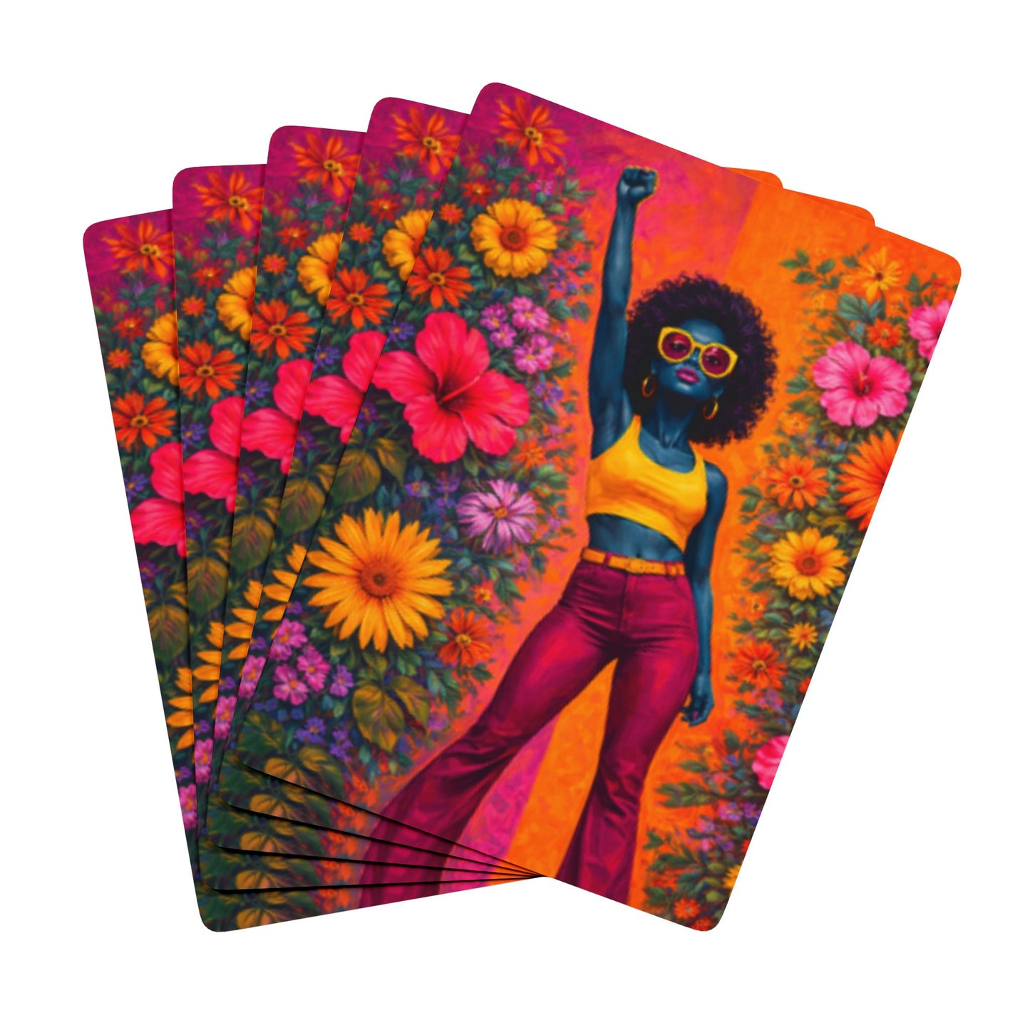 Vintage Afro Disco Poker Playing Cards — Bold Floral Back Design