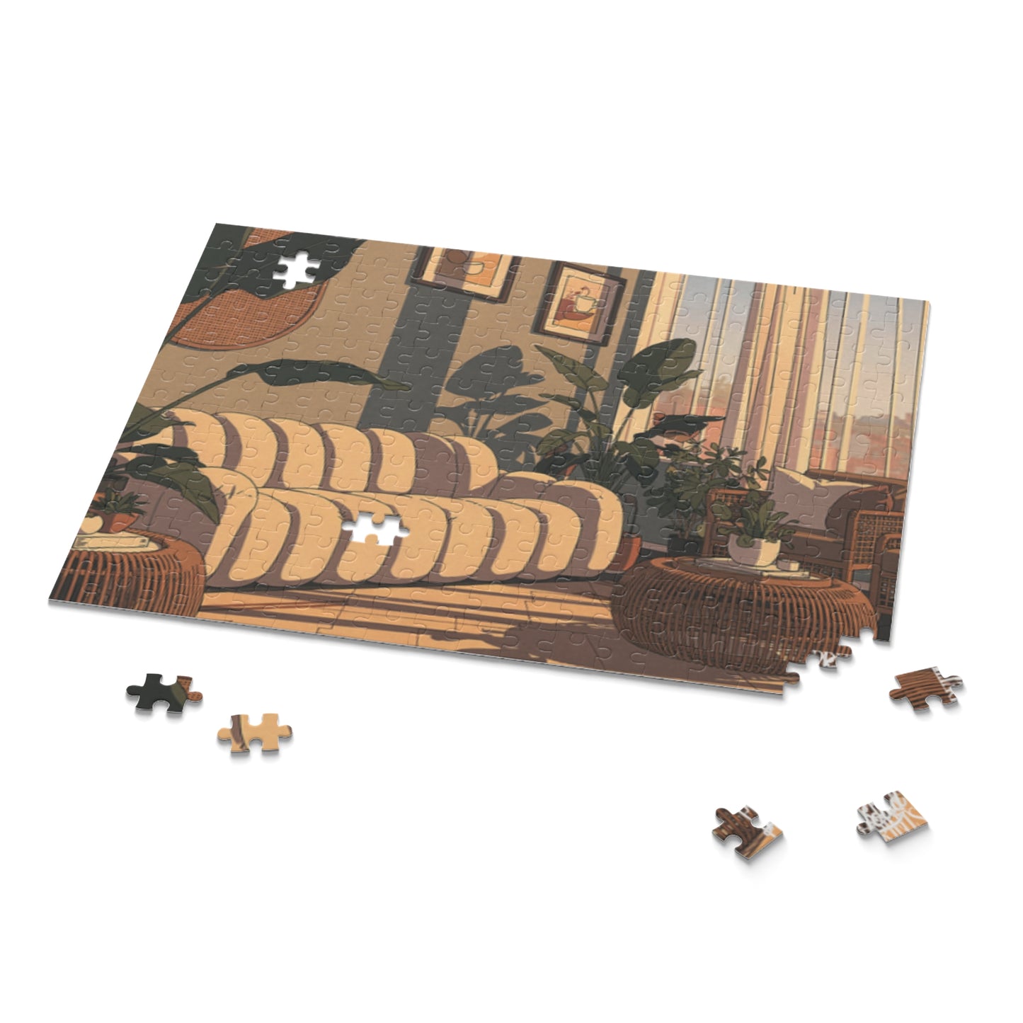 Botanical Cozy Living Room Puzzle — 252/500-Piece Interior Art Jigsaw