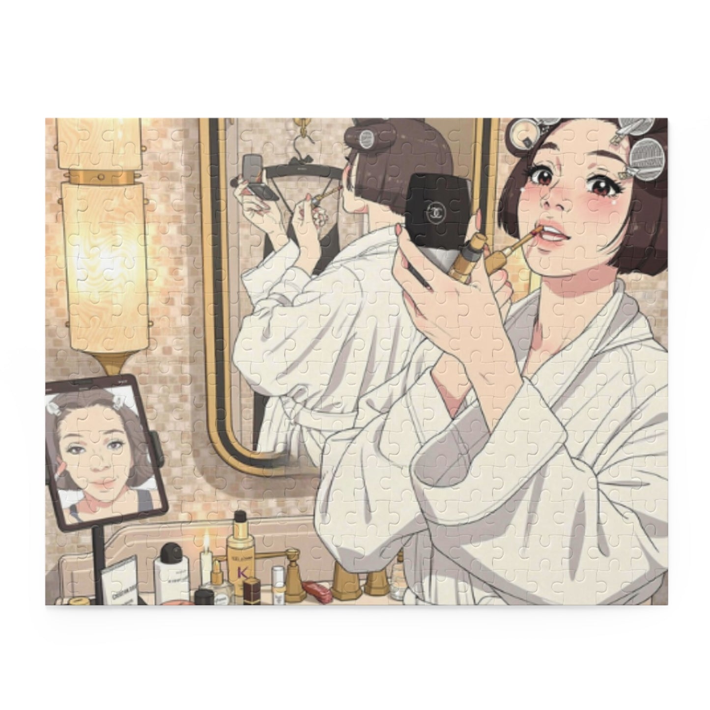 Vanity Mirror Anime Puzzle — Self-Care Bathroom Scene (252 pc)