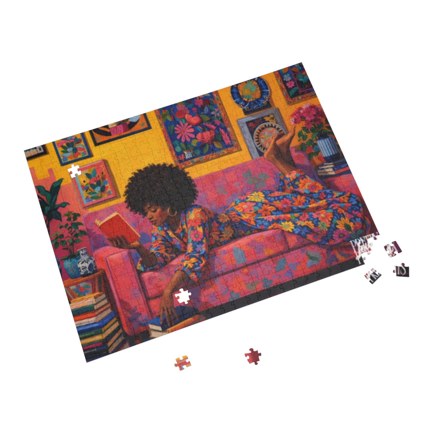 Cozy Reading Nook Puzzle — Colorful Afrocentric Art (96/252/500/1000 pcs)