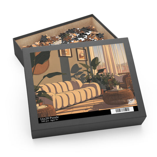 Botanical Cozy Living Room Puzzle — 252/500-Piece Interior Art Jigsaw