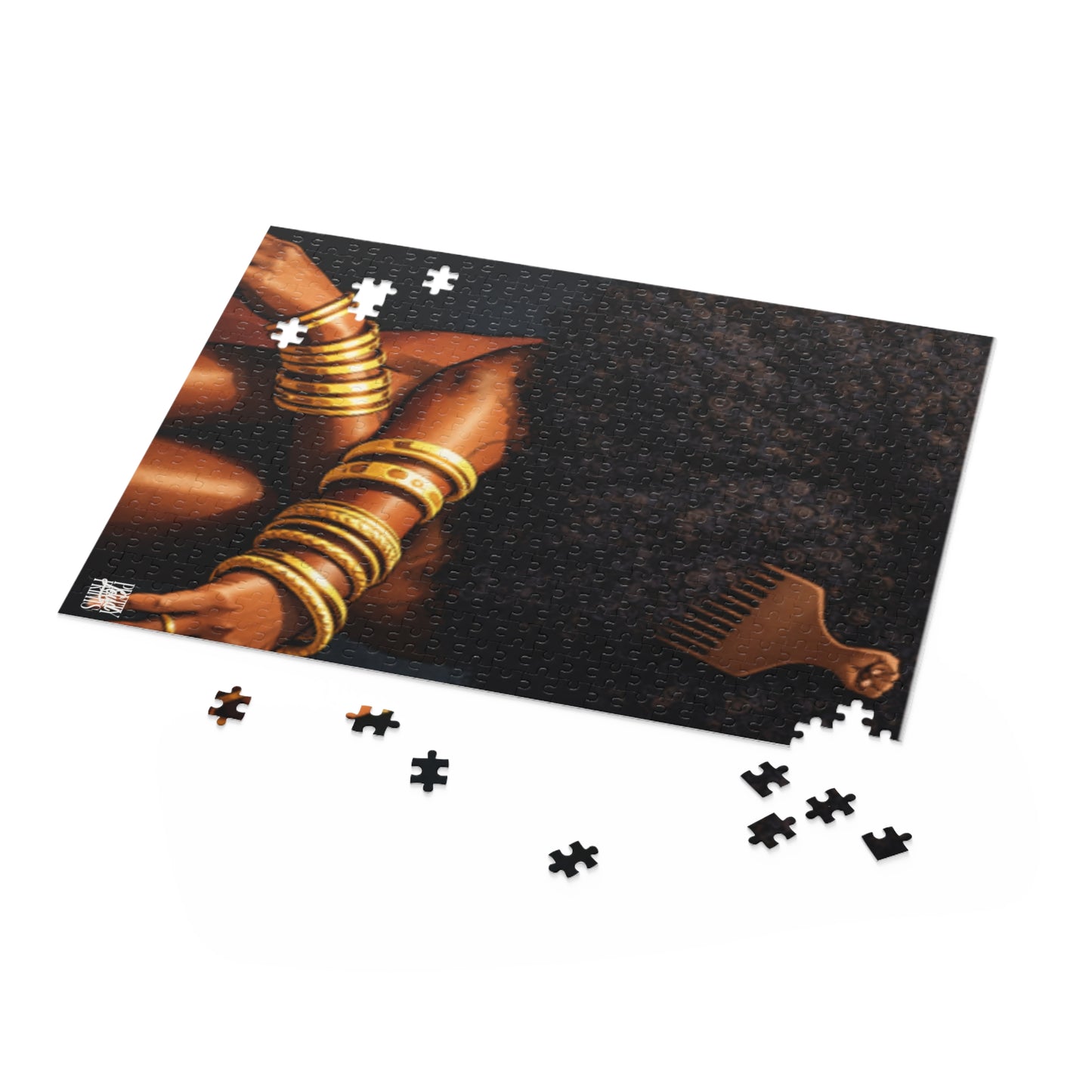 Afrocentric Gold Bangles Puzzle — Black Hair & Afro Pick Jigsaw (252/500 pcs)
