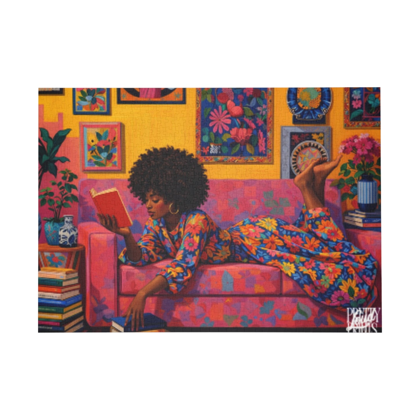 Cozy Reading Nook Puzzle — Colorful Afrocentric Art (96/252/500/1000 pcs)