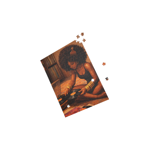 Afro DJ Woman Jigsaw Puzzle — Retro Vinyl Record Music Art (500/1000 pcs)