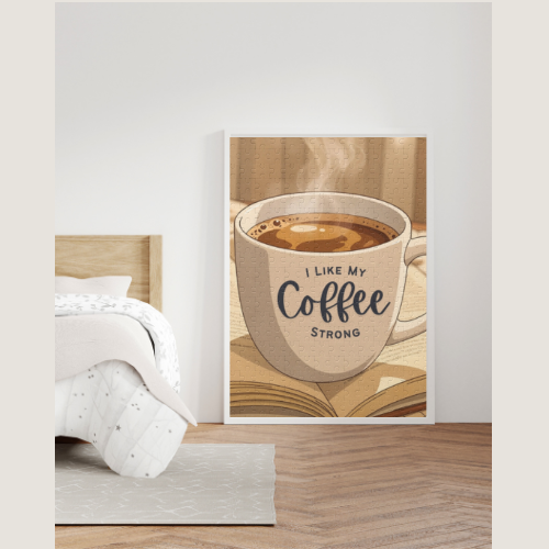 Coffee & Books Puzzle — “I Like My Coffee Strong” Jigsaw (120/252/500 pieces)
