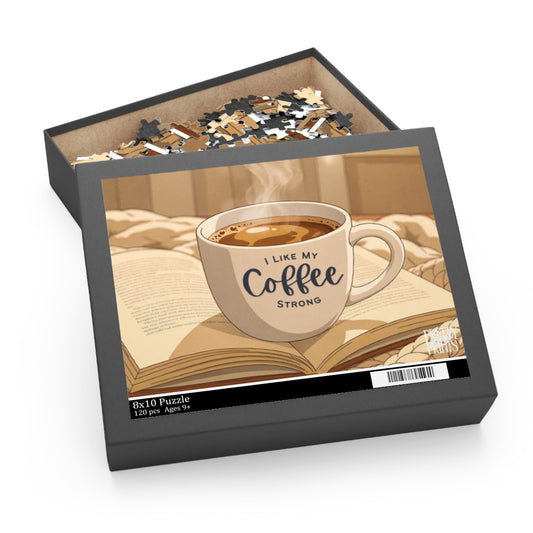 Coffee & Books Puzzle — “I Like My Coffee Strong” Jigsaw (120/252/500 pieces)
