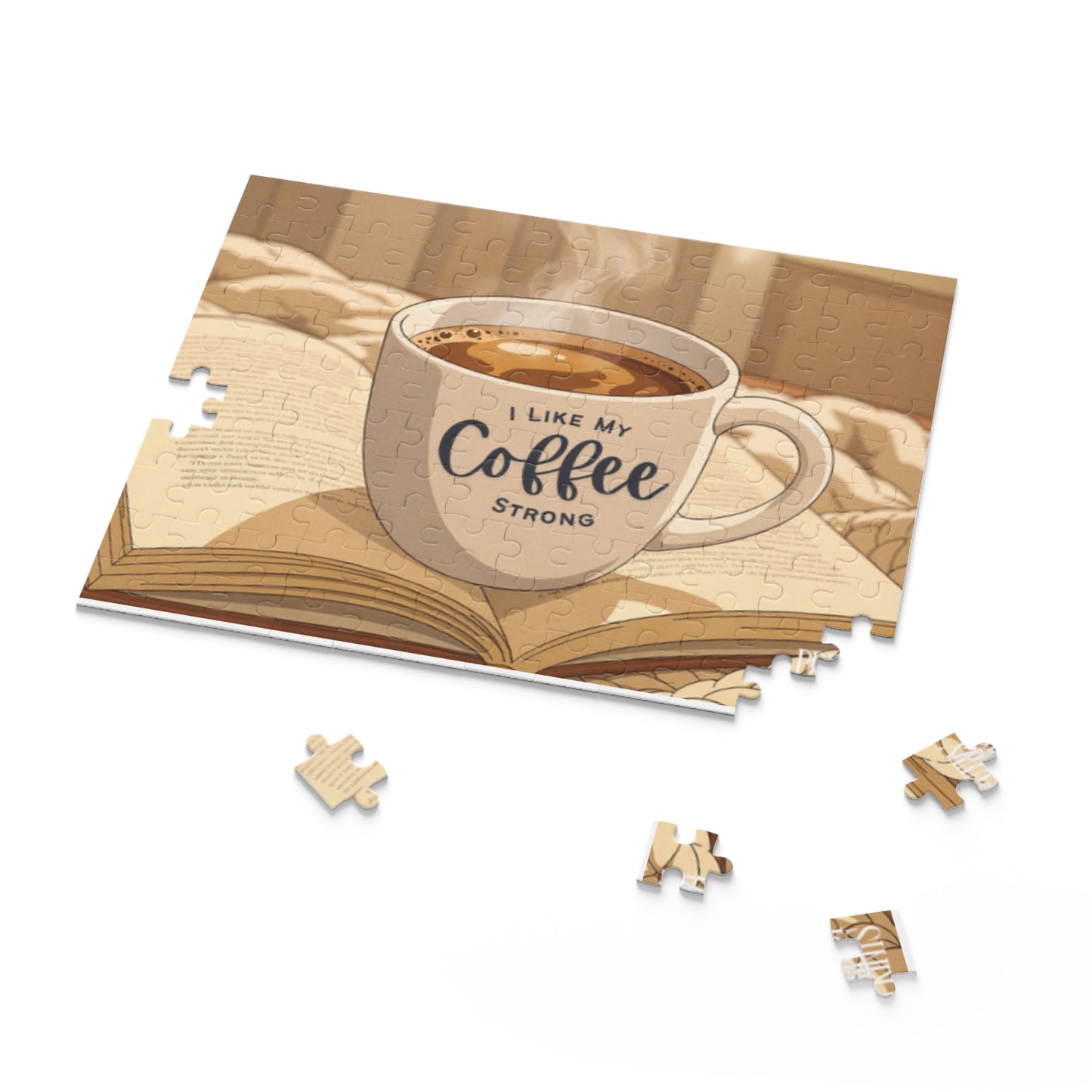 Coffee & Books Puzzle — “I Like My Coffee Strong” Jigsaw (120/252/500 pieces)