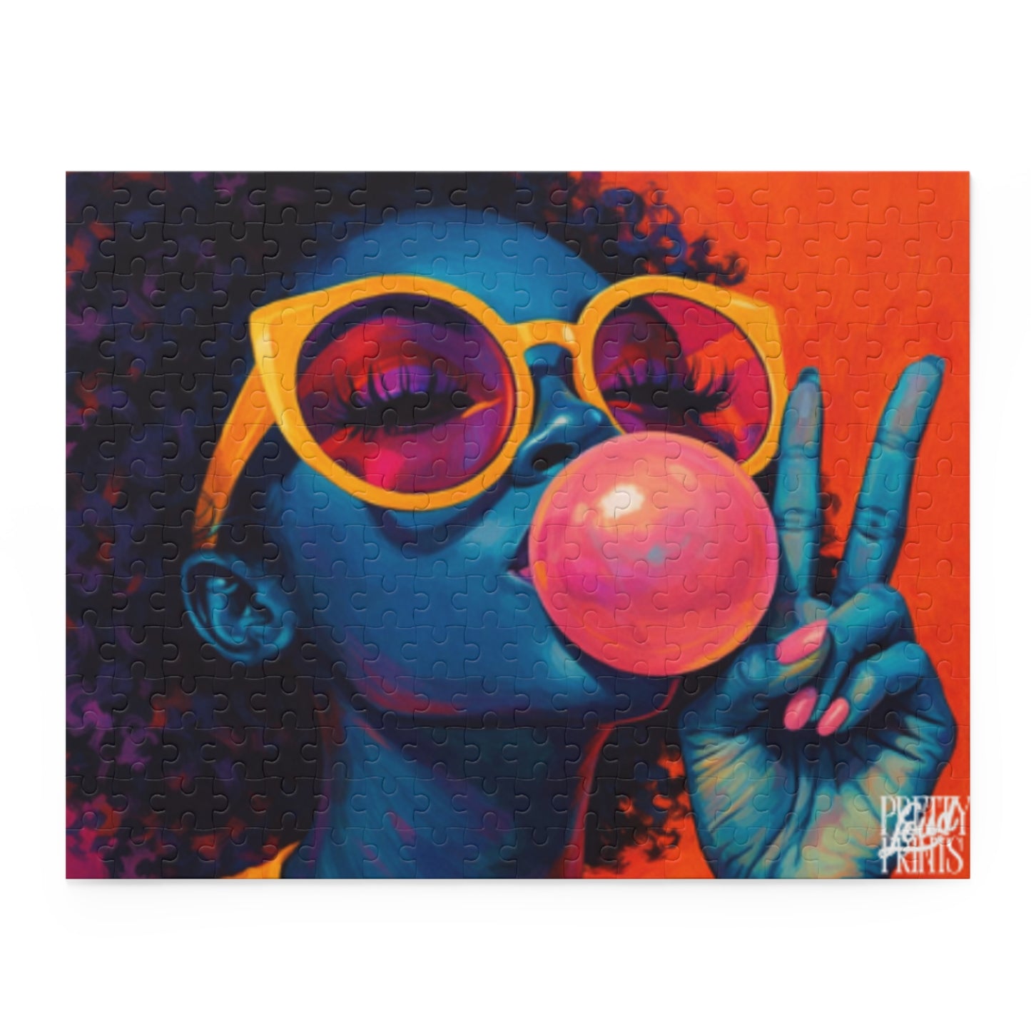 Vibrant Pop Art Puzzle — Cool Girl Blowing Bubble (252/500‑Piece)