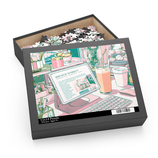 Brunch Workstation Puzzle — Cozy Cafe Desk Illustration (252/500 pcs)