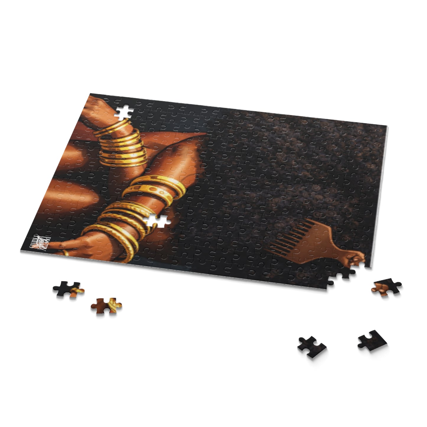 Afrocentric Gold Bangles Puzzle — Black Hair & Afro Pick Jigsaw (252/500 pcs)