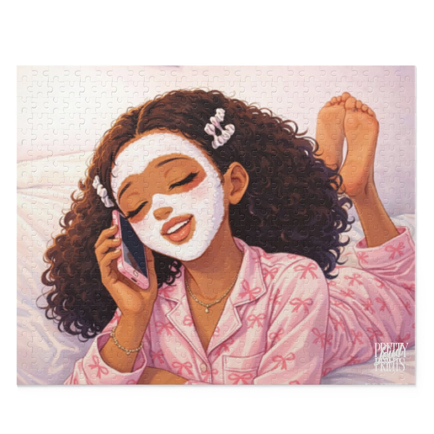Puzzle — Cozy Self-Care Girl Face Mask Illustration (252/500 pc)