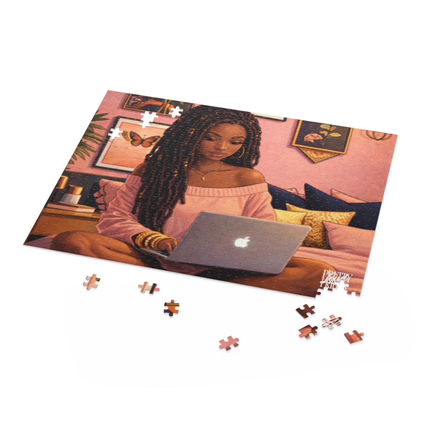 Cozy Home Office Puzzle — Black Woman with Laptop 252/500-Piece