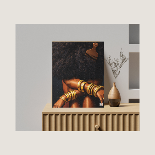 Afrocentric Gold Bangles Puzzle — Black Hair & Afro Pick Jigsaw (252/500 pcs)