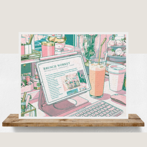Brunch Workstation Puzzle — Cozy Cafe Desk Illustration (252/500 pcs)