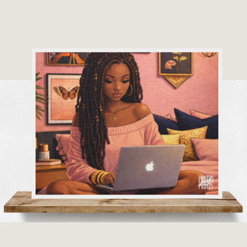 Cozy Home Office Puzzle — Black Woman with Laptop 252/500-Piece