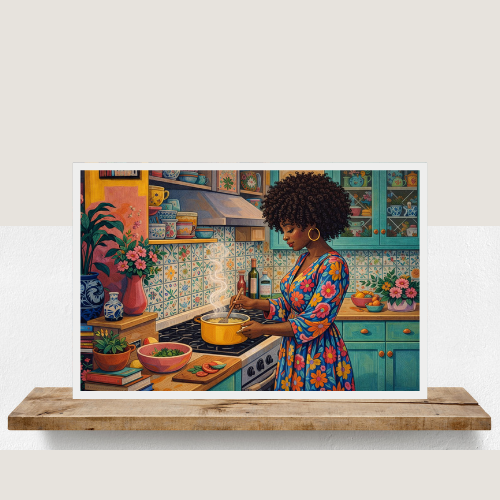 Cozy Kitchen Jigsaw Puzzle — Woman Cooking Art (96/252/500/1000-Piece)