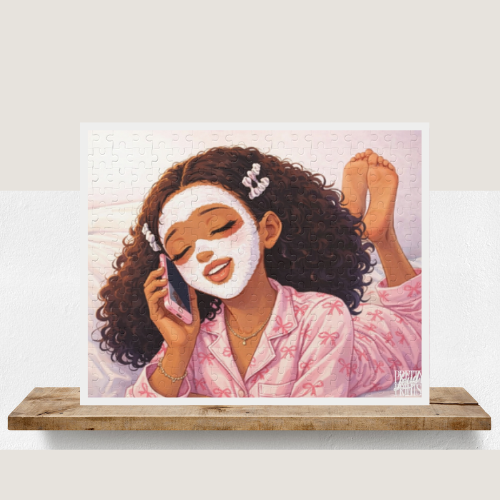 Puzzle — Cozy Self-Care Girl Face Mask Illustration (252/500 pc)