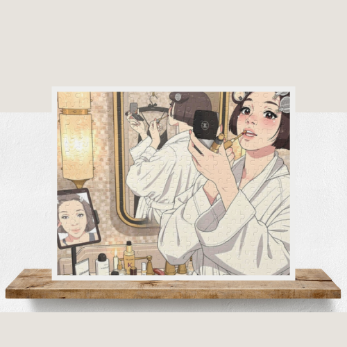 Vanity Mirror Anime Puzzle — Self-Care Bathroom Scene (252 pc)