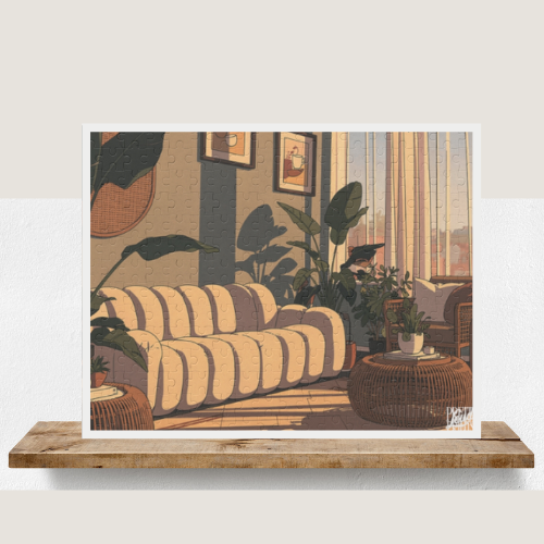 Botanical Cozy Living Room Puzzle — 252/500-Piece Interior Art Jigsaw